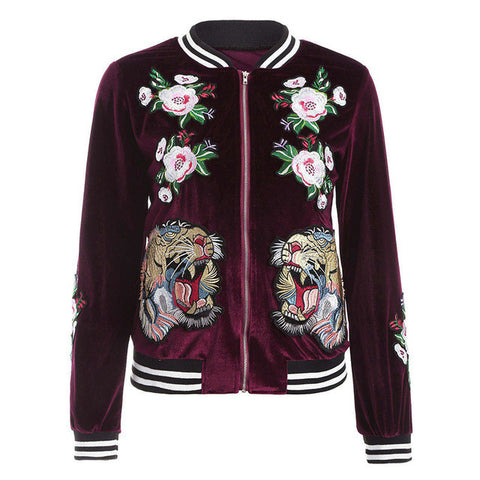 2017 Spring Autumn Women Vintage Embroidery Velvet Jacket Coats Casual Long Sleeve Bomber Jackets Fashion Slim Outerwear Tops