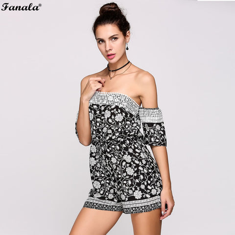 FANALA Women Playsuits 2017 Rompers Summer Jumpsuit Sexy Backless Off The Shoulder Floral Print Lace Patchwork Female Shorts