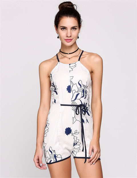 FANALA Summer Women Playsuits 2017 Rompers Overalls Female Belted Shorts And Sexy Backless Halter Spaghetti Strap Cross Tops