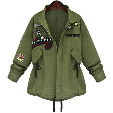 Vintage Bomber Jacket Tops 2016 Autumn Outerwear Women Fashion Coats Long Sleeve Letter Embroidery Casual Loose Solid Outwear