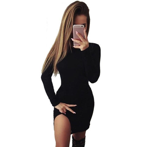Women's Elastic Celebrity Bandage Dress Bodycon Mini Club Party Dresses Long Sleeve Party Evening Short Dress