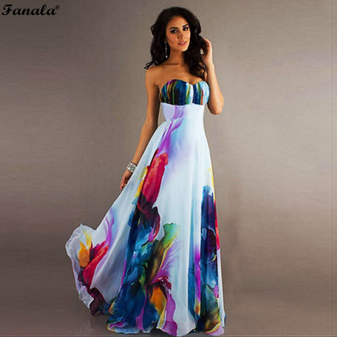 Women Long Dress Sexy High Waist Strapless Dress Large Hem Elegant Party Dress Randomly Ink Floral Back Zipper New Fashion m23
