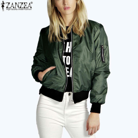 Zanzea 2017 Fashion Women Solid Celeb Bomber Long Sleeve Thin Jacket Coat Casual Stand Collar Slim Short Outerwear Plus Size