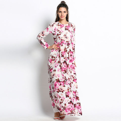 Women Dress Vintage Party Dresses Summer Spring Long Sleeve Colorful Floral Print Dovetail Long Maxi Dress Vestidos Female m22