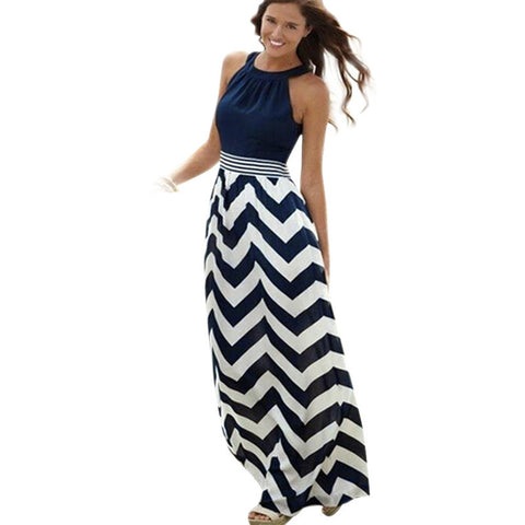 Fashion Sundress Women Dress 2016 New Sexy Summer Long Maxi BOHO Evening Party Stripe Beach Dresses