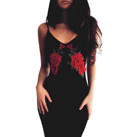 Women Sexy embroidered Floral Bodycon V Neck Tunic Party Evening Special Occasion Evening Party Long Dress