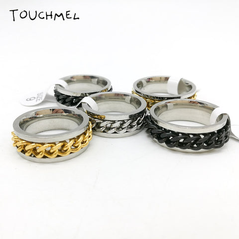 Finger Fidget Spinner Ring EDC Toy for ADHD Autism Stainless Steel Chain Ring Fidget